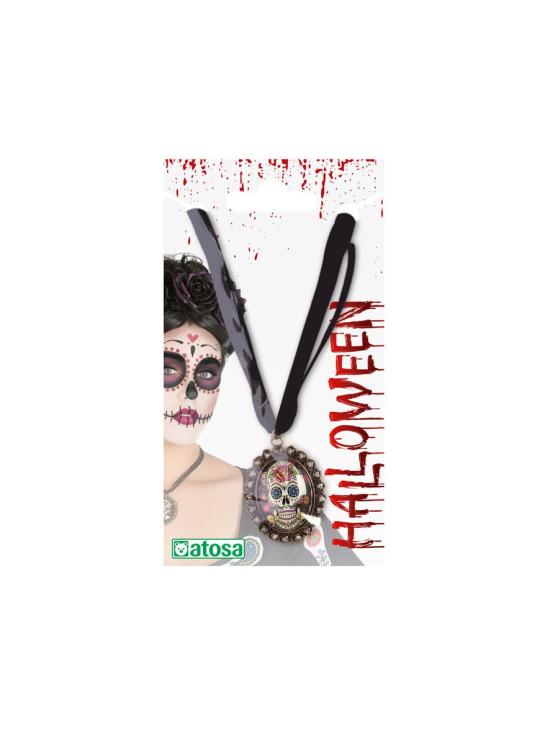 Collar Catrina Día de los Muertos con Medallón de Calavera