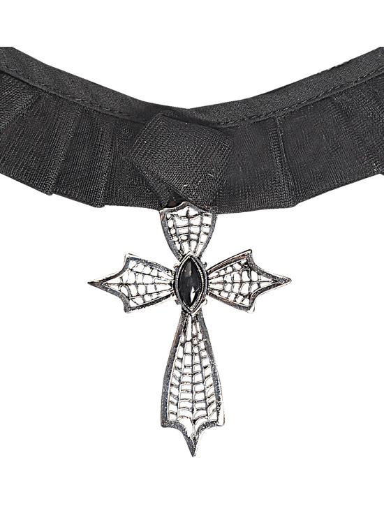 Collar Cruz Gótica adorno Piedra Negra
