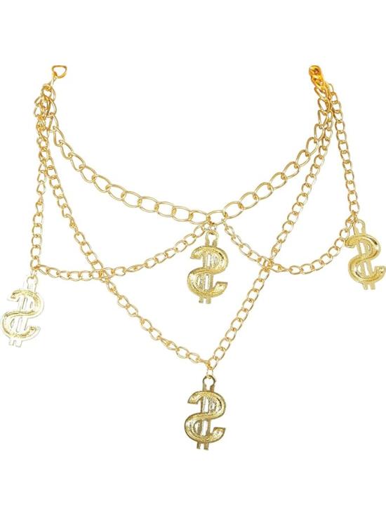 Collar de 4 Dólares Dorado – Accesorio de Joyería para Disfraces de Gánster, Mafioso y Estilo Hip Hop