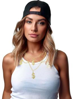 Collar de 4 Dólares Dorado – Accesorio de Joyería para Disfraces de Gánster, Mafioso y Estilo Hip Hop