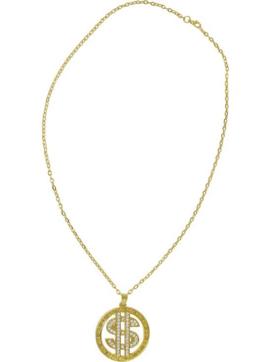 Collar de Dolar Dorado con Colgante para Disfraz de Rapero y Millonario Adulto
