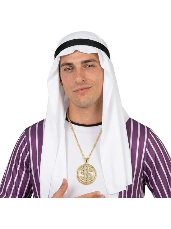 Collar de Dolar Dorado con Colgante para Disfraz de Rapero y Millonario Adulto