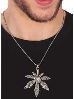 Collar metálico con hoja Marihuana