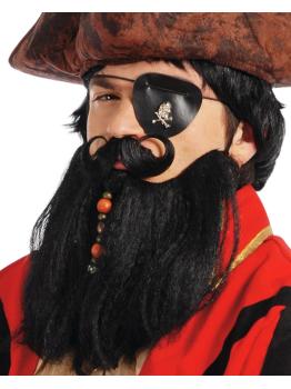 Conjunto Disfraz Barba y Bigote Negro.