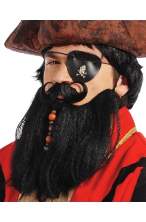 Conjunto Disfraz Barba y Bigote Negro.