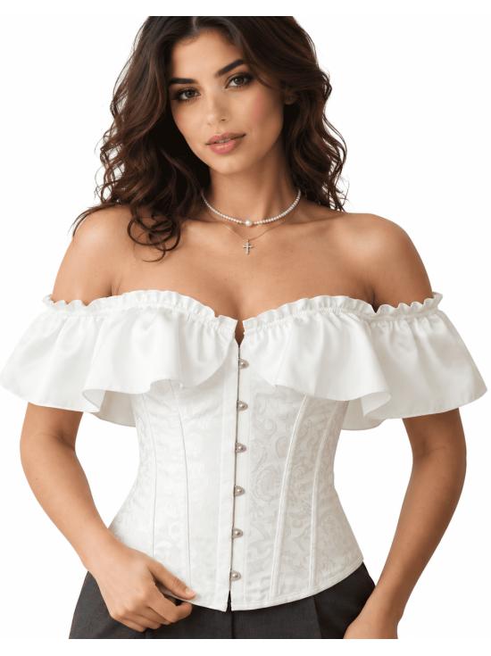 Corsé Blanco con Volantes para Mujer - Disfraz de Princesa, Marquesa y Dama de Época