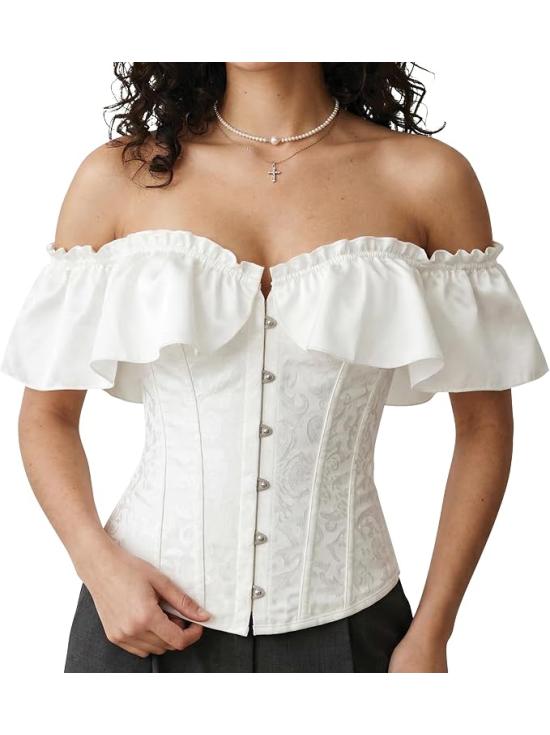 Corsé Blanco con Volantes para Mujer - Disfraz de Princesa, Marquesa y Dama de Época