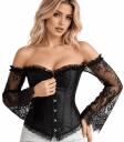 Corsé Negro con Mangas Largas de Encaje para Mujer - Disfraz de Princesa, Marquesa y Dama Gótica