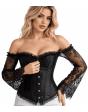 Corsé Negro con Mangas Largas de Encaje para Mujer - Disfraz de Princesa, Marquesa y Dama Gótica