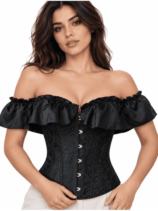 Corsé Negro con Volantes para Mujer - Disfraz de Princesa, Marquesa y Dama de Época