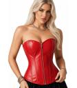 Corsé Rojo Efecto Cuero para Mujer con Cremallera Delantera - Disfraz Sexy