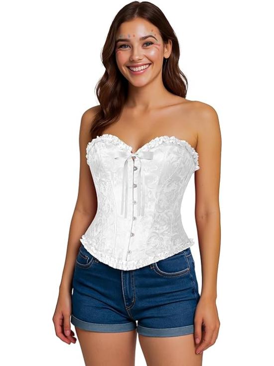 Corset Blanco de Mujer – Top de Disfraz para Princesas, Marquesas y Fiestas de Carnaval