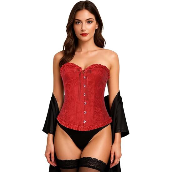 Corset Rojo con Encaje para Mujer – Accesorio de Disfraz para Carnaval, Princesas y Fiestas Elegantes