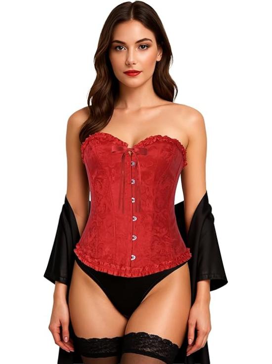 Corset Rojo con Encaje para Mujer – Accesorio de Disfraz para Carnaval, Princesas y Fiestas Elegantes