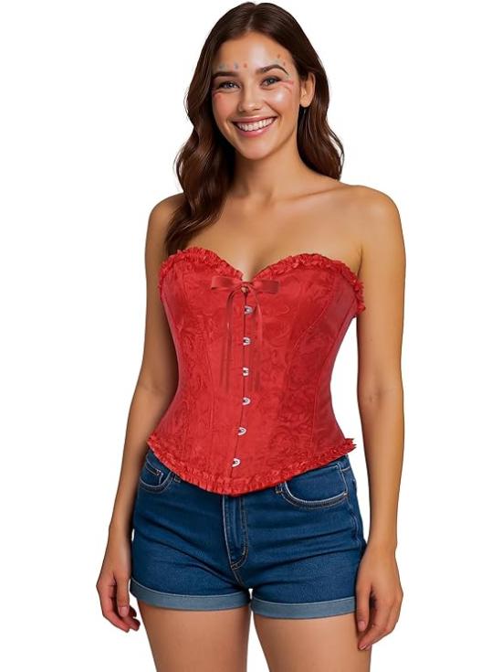 Corset Rojo con Encaje para Mujer – Accesorio de Disfraz para Carnaval, Princesas y Fiestas Elegantes