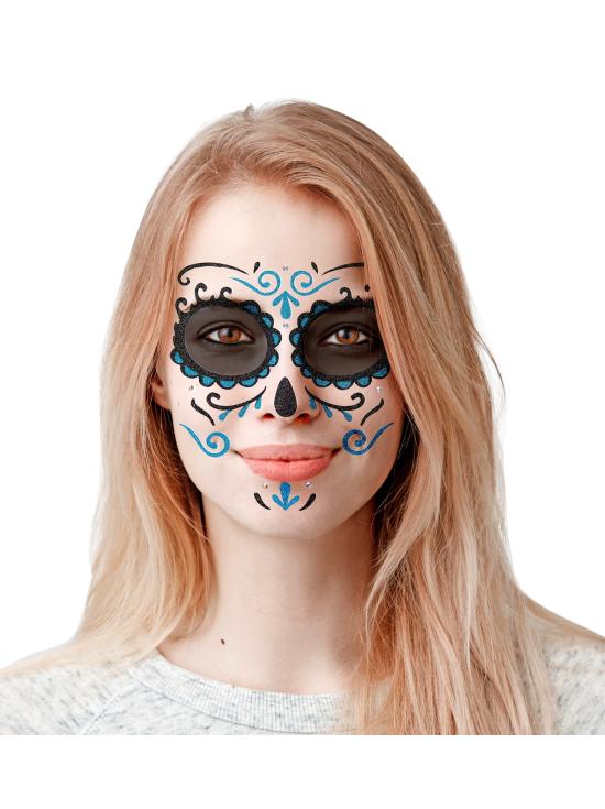 Decoración Adhesiva Dia de los Muertos Catrina con Glitter Azul