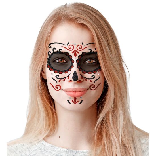 Decoración Adhesiva Dia de los Muertos Catrina con Glitter en Rojo
