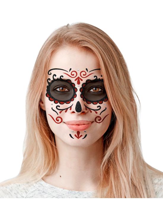 Decoración Adhesiva Dia de los Muertos Catrina con Glitter en Rojo