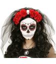 Diadema 6 Rosas Rojas con Calavera y Velo