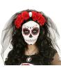 Diadema 6 Rosas Rojas con Calavera y Velo