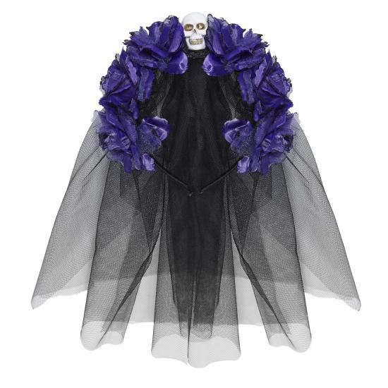 Diadema 6 Rosas Violeta con Calavera y Velo