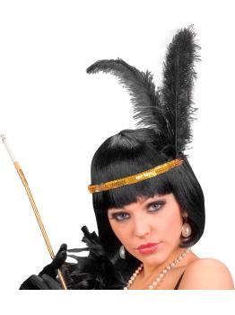 Diadema con Lentejuelas Y Plumas de color dorado