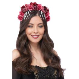 Diadema con rosas rojas y esqueletos