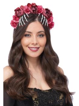 Diadema con rosas rojas y esqueletos