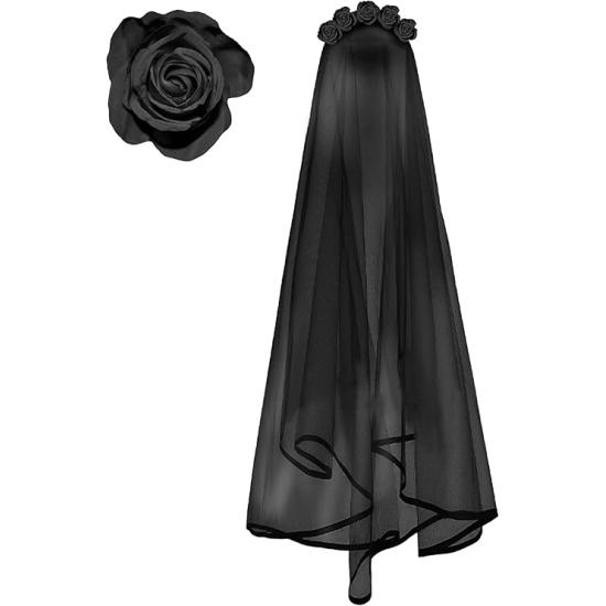 Diadema con Velo Negro – Accesorio de Disfraz para Halloween y Fiestas de Terror