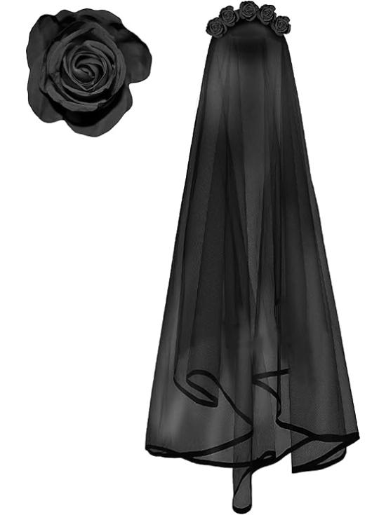 Diadema con Velo Negro – Accesorio de Disfraz para Halloween y Fiestas de Terror