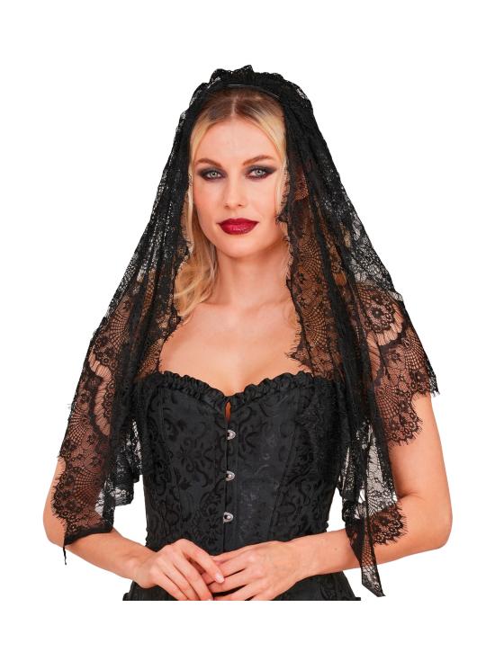 Diadema con Velo Negro – Accesorio de Disfraz para Halloween y Fiestas de Terror