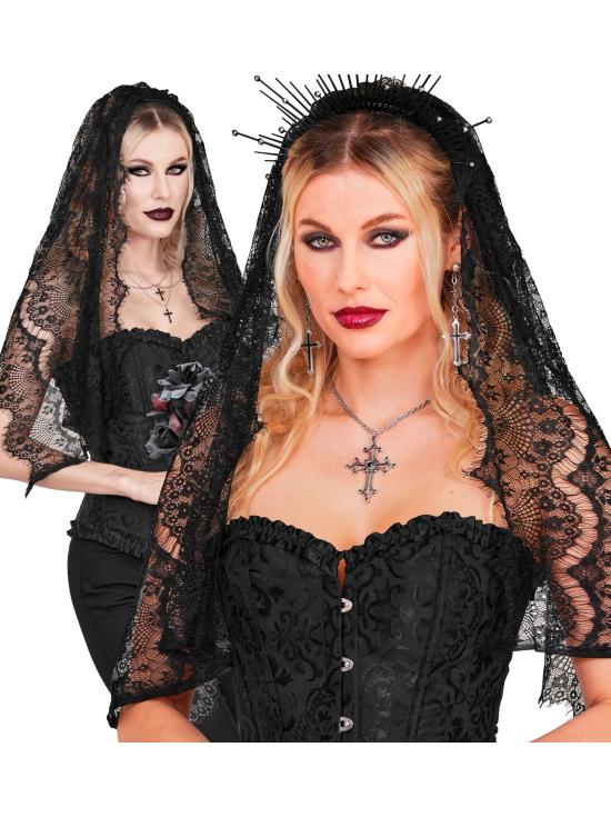 Diadema con Velo Negro – Accesorio de Disfraz para Halloween y Fiestas de Terror
