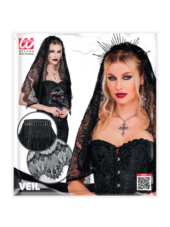 Diadema con Velo Negro – Accesorio de Disfraz para Halloween y Fiestas de Terror