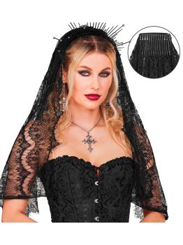 Diadema con Velo Negro – Accesorio de Disfraz para Halloween y Fiestas de Terror