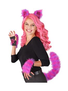 Disfraz Accesorios Gato Cheshire Neon – Orejas, Cola y Guantes