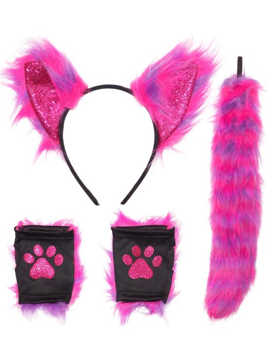 Disfraz Accesorios Gato Cheshire Neon – Orejas, Cola y Guantes