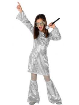 Disfraz Años 70 Disco Plata para Niña