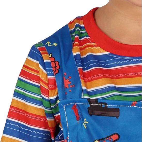 Disfraz Bad Toy Infantil - Camiseta y Peto para Niños - Disfraces de Juguete Malvado para Halloween, Carnaval y Fiestas de Disfraces - Ideal para Chicos - Azul y Multicolor