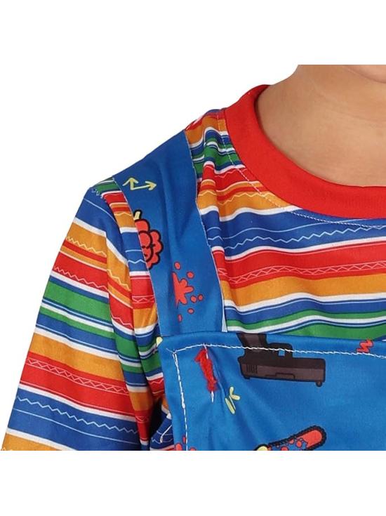Disfraz Bad Toy Infantil - Camiseta y Peto para Niños - Disfraces de Juguete Malvado para Halloween, Carnaval y Fiestas de Disfraces - Ideal para Chicos - Azul y Multicolor