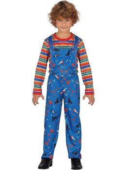 Disfraz Bad Toy Infantil - Camiseta y Peto para Niños - Disfraces de Juguete Malvado para Halloween, Carnaval y Fiestas de Disfraces - Ideal para Chicos - Azul y Multicolor