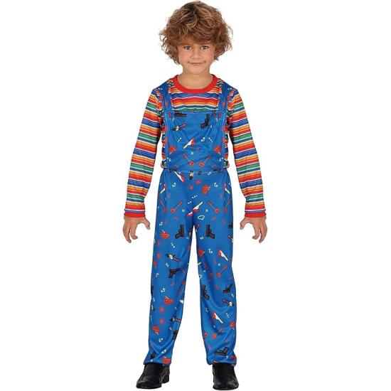 Disfraz Bad Toy Infantil - Camiseta y Peto para Niños - Disfraces de Juguete Malvado para Halloween, Carnaval y Fiestas de Disfraces - Ideal para Chicos - Azul y Multicolor