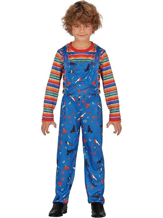 Disfraz Bad Toy Infantil - Camiseta y Peto para Niños - Disfraces de Juguete Malvado para Halloween, Carnaval y Fiestas de Disfraces - Ideal para Chicos - Azul y Multicolor