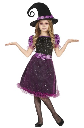 Disfraz Bruja Estrellas Purpura para niña