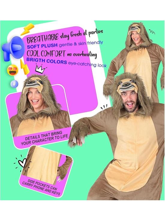 Disfraz de Perezoso para Adulto – Mono de Peluche con Capucha