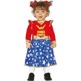 Disfraz de Bebé Maravilla - Vestido Rojo y Azul de Super Heroína con Estrellas para Bebé **