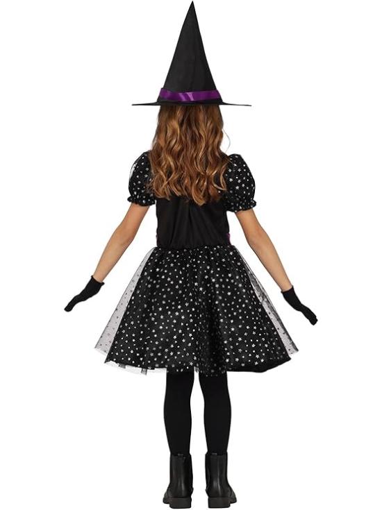 Disfraz de Bruja Estrellas con Purpurina para Niña (Sombrero + Vestido)