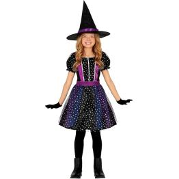 Disfraz de Bruja Estrellas con Purpurina para Niña (Sombrero + Vestido)