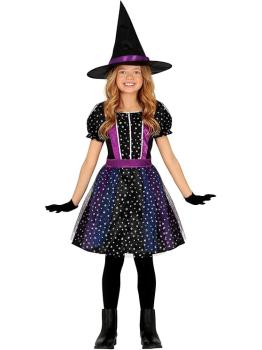 Disfraz de Bruja Estrellas con Purpurina para Niña (Sombrero + Vestido)