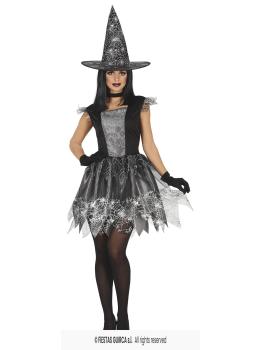 Disfraz de Bruja Telaraña Plateada – Vestido con Sombrero – Disfraz de Halloween para Mujer