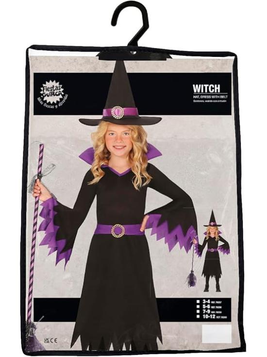 Disfraz de Bruja Violeta para Niña con Sombrero